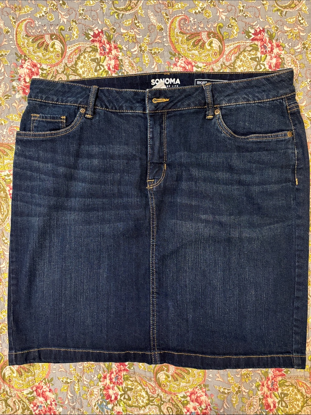 Sonoma Dark Blue Denim Skirt with Contrast Stitching